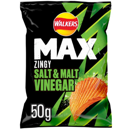 WALKERS MAX ZINGY SALT & MALT VINEGAR CRISPS 50G